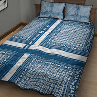 Comoros Quilt Bed Set with Blue and White Traditional Geometric Pattern and National Flag Detail