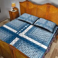 Comoros Quilt Bed Set with Blue and White Traditional Geometric Pattern and National Flag Detail