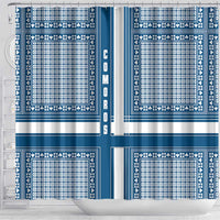Comoros Shower Curtain with Blue and White Traditional Geometric Pattern and National Flag Detail