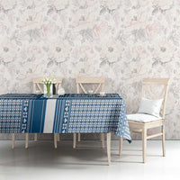 Comoros Tablecloth with Blue and White Traditional Geometric Pattern and National Flag Detail