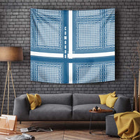 Comoros Tapestry with Blue and White Traditional Geometric Pattern and National Flag Detail