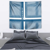 Comoros Tapestry with Blue and White Traditional Geometric Pattern and National Flag Detail