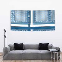 Comoros Tapestry with Blue and White Traditional Geometric Pattern and National Flag Detail