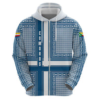 Comoros Zip Hoodie with Blue and White Traditional Geometric Pattern and National Flag Detail