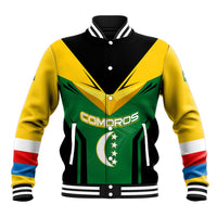 Comoros Baseball Jacket with National Colors Green Yellow Black Crescent Moon and Stars Emblem