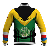 Comoros Baseball Jacket with National Colors Green Yellow Black Crescent Moon and Stars Emblem