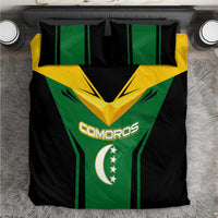Comoros Bedding Set with National Colors Green Yellow Black Crescent Moon and Stars Emblem