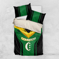 Comoros Bedding Set with National Colors Green Yellow Black Crescent Moon and Stars Emblem
