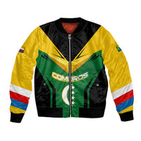 Comoros Bomber Jacket with National Colors Green Yellow Black Crescent Moon and Stars Emblem