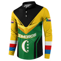 Comoros Button Sweatshirt with National Colors Green Yellow Black Crescent Moon and Stars Emblem