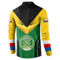 Comoros Button Sweatshirt with National Colors Green Yellow Black Crescent Moon and Stars Emblem