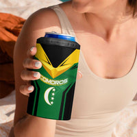 Comoros 4 in 1 Can Cooler Tumbler with National Colors Green Yellow Black Crescent Moon and Stars Emblem