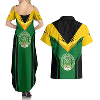 Comoros Couples Matching Summer Maxi Dress and Hawaiian Shirt with National Colors Green Yellow Black Crescent Moon and Stars Emblem