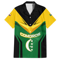 Comoros Family Matching Long Sleeve Bodycon Dress and Hawaiian Shirt with National Colors Green Yellow Black Crescent Moon and Stars Emblem