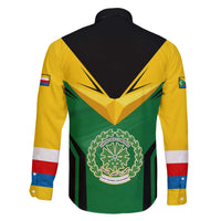 Comoros Family Matching Off The Shoulder Long Sleeve Dress and Hawaiian Shirt with National Colors Green Yellow Black Crescent Moon and Stars Emblem