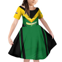 Comoros Family Matching Off Shoulder Short Dress and Hawaiian Shirt with National Colors Green Yellow Black Crescent Moon and Stars Emblem