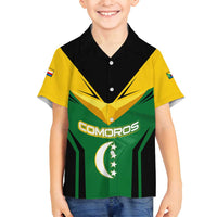 Comoros Family Matching Summer Maxi Dress and Hawaiian Shirt with National Colors Green Yellow Black Crescent Moon and Stars Emblem