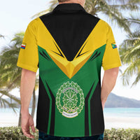 Comoros Hawaiian Shirt with National Colors Green Yellow Black Crescent Moon and Stars Emblem