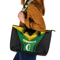 Comoros Leather Tote Bag with National Colors Green Yellow Black Crescent Moon and Stars Emblem