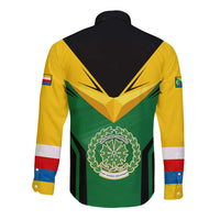 Comoros Long Sleeve Button Shirt with National Colors Green Yellow Black Crescent Moon and Stars Emblem