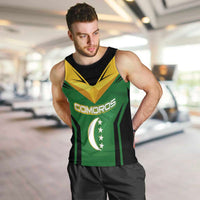 Comoros Men Tank Top with National Colors Green Yellow Black Crescent Moon and Stars Emblem