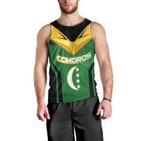 Comoros Men Tank Top with National Colors Green Yellow Black Crescent Moon and Stars Emblem