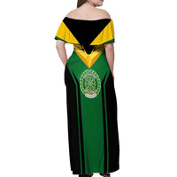 Comoros Off Shoulder Maxi Dress with National Colors Green Yellow Black Crescent Moon and Stars Emblem