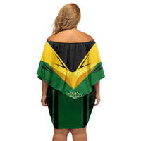 Comoros Off Shoulder Short Dress with National Colors Green Yellow Black Crescent Moon and Stars Emblem