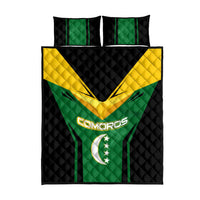 Comoros Quilt Bed Set with National Colors Green Yellow Black Crescent Moon and Stars Emblem