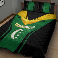 Comoros Quilt Bed Set with National Colors Green Yellow Black Crescent Moon and Stars Emblem