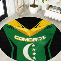 Comoros Round Carpet with National Colors Green Yellow Black Crescent Moon and Stars Emblem