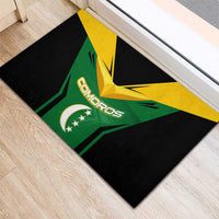 Comoros Rubber Doormat with National Colors Green Yellow Black Crescent Moon and Stars Emblem