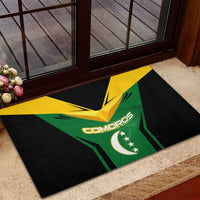Comoros Rubber Doormat with National Colors Green Yellow Black Crescent Moon and Stars Emblem