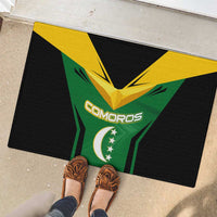 Comoros Rubber Doormat with National Colors Green Yellow Black Crescent Moon and Stars Emblem