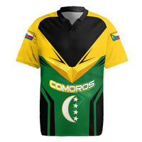 Comoros Rugby Jersey with National Colors Green Yellow Black Crescent Moon and Stars Emblem