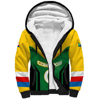 Comoros Sherpa Hoodie with National Colors Green Yellow Black Crescent Moon and Stars Emblem