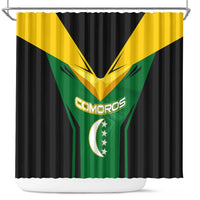 Comoros Shower Curtain with National Colors Green Yellow Black Crescent Moon and Stars Emblem