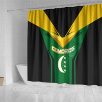 Comoros Shower Curtain with National Colors Green Yellow Black Crescent Moon and Stars Emblem