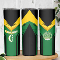 Comoros Skinny Tumbler with National Colors Green Yellow Black Crescent Moon and Stars Emblem