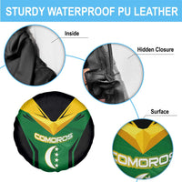 Comoros Spare Tire Cover with National Colors Green Yellow Black Crescent Moon and Stars Emblem