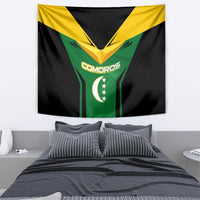 Comoros Tapestry with National Colors Green Yellow Black Crescent Moon and Stars Emblem