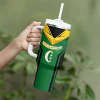 Comoros Tumbler With Handle with National Colors Green Yellow Black Crescent Moon and Stars Emblem