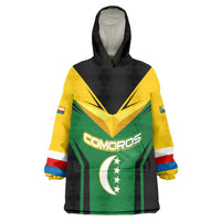Comoros Wearable Blanket Hoodie with National Colors Green Yellow Black Crescent Moon and Stars Emblem