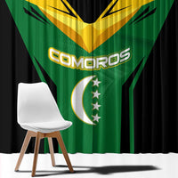 Comoros Window Curtain with National Colors Green Yellow Black Crescent Moon and Stars Emblem