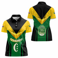 Comoros Women Polo Shirt with National Colors Green Yellow Black Crescent Moon and Stars Emblem