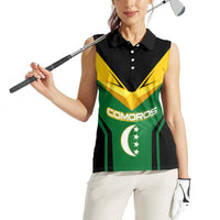 Comoros Women Sleeveless Polo Shirt with National Colors Green Yellow Black Crescent Moon and Stars Emblem