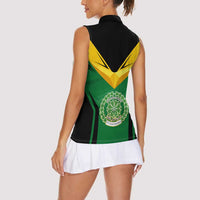 Comoros Women Sleeveless Polo Shirt with National Colors Green Yellow Black Crescent Moon and Stars Emblem
