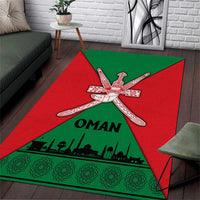 Oman Area Rug with National Flag Colors and Crossed Khanjar Emblem Design