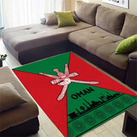 Oman Area Rug with National Flag Colors and Crossed Khanjar Emblem Design