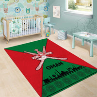 Oman Area Rug with National Flag Colors and Crossed Khanjar Emblem Design